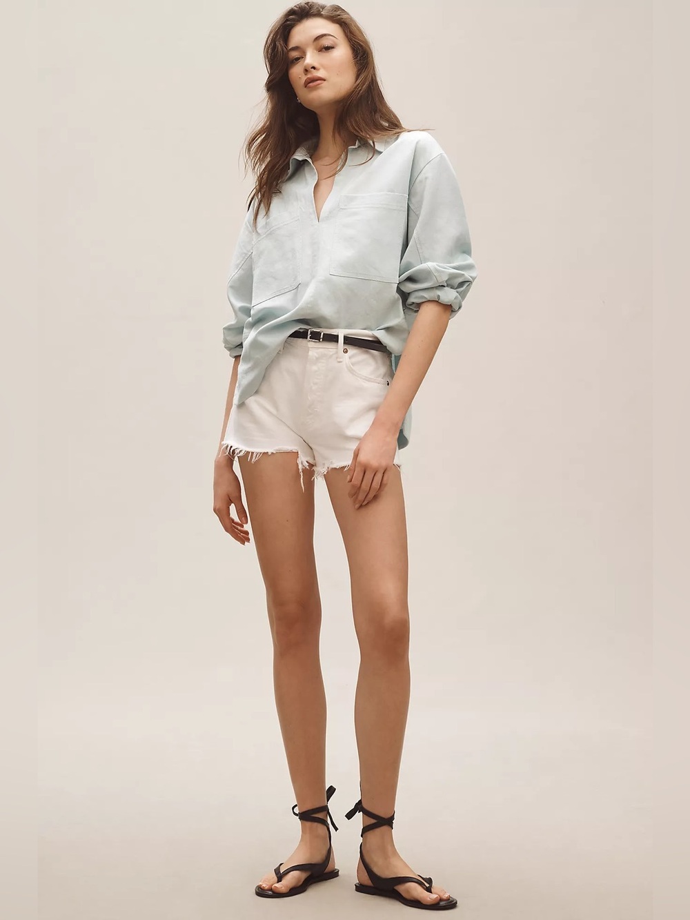 By Anthropologie Collared Patch Pocket Utility Popover Top